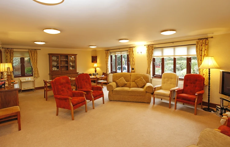 Warm and bright lounge with sofa and chairs