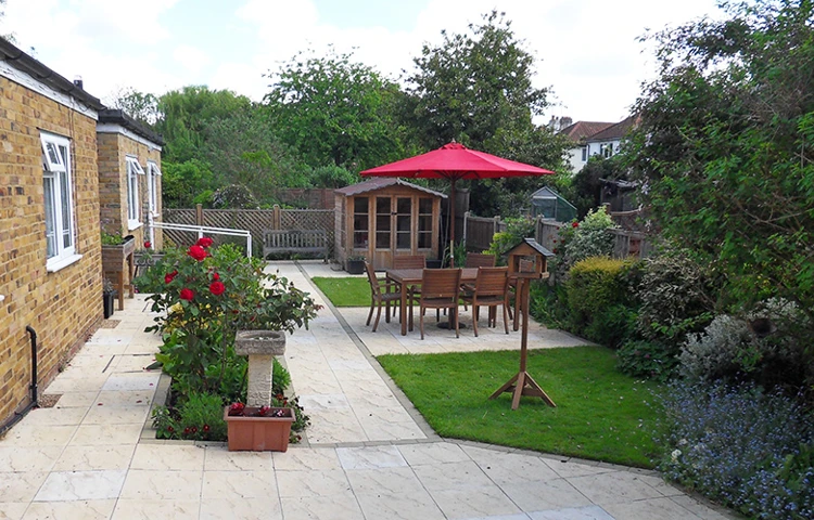 Beautiful garden at Wendover House where residents can sit outside in the sunshine