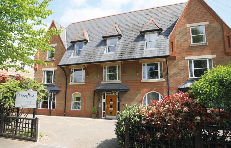 Front entrance of Abbeyfield House, Reading, a residential care home for older people in Reading