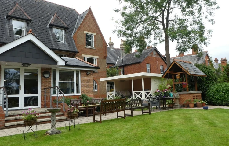 Outdoor shot of the garden with ample seating and sheltered outdoor seating area for residents to enjoy